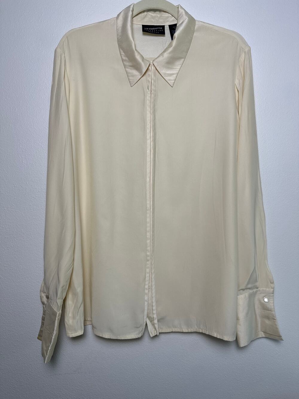 Vintage Liz Claiborne Collection 100% Silk Snap-down Cream Blouse | Sz 16 Petite